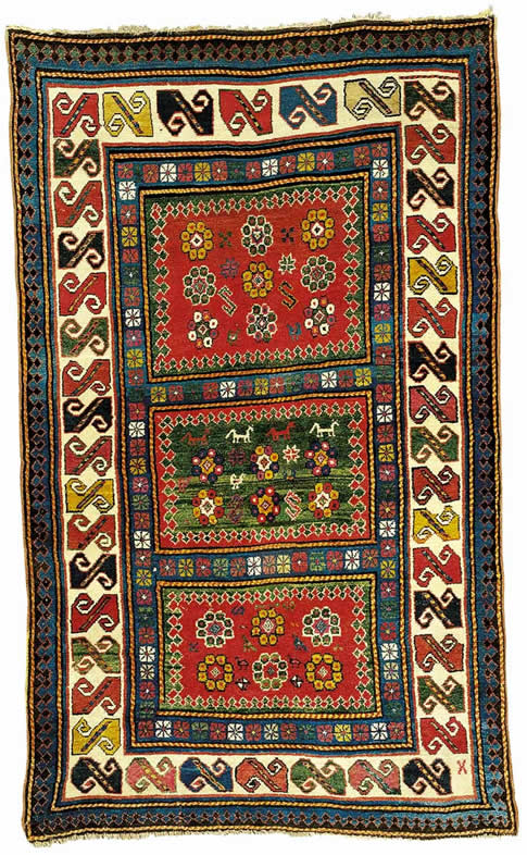Ganja Rugs: 3 panel Gendje Rug 2nd half 19th c.