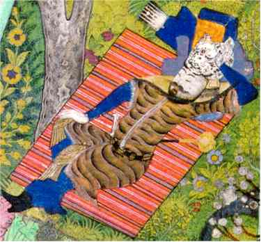 The sleep of Rustam, by Sultan Muhammad, Tabriz circa 1520.