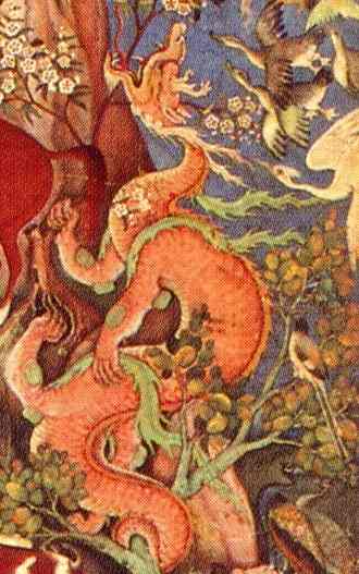 Detail - "The Raven Addresses the Assembled Animals", 1. Circa 1590, ascribed to Miskin. British Museum, London.