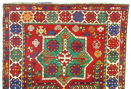 Oriental Rugs: See somewhat similar rugs with Akstafa' medallions and without birds, on: Ian Bennett, Oriental Rugs - Volume 1 Caucasian, Suffolk, UK, 1981, plate 214; E. Gans-Ruedin, Caucasian Carpets, Thames and Hudson, London, 1986, pp. 216-217. 