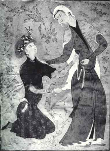 Persian Miniature Painting: The Lovers by Mirza Ali circa 1565 - 1570