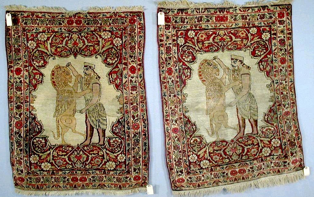 Oriental Rugs Persian Rugs Kerman Rugs Kirman Rugs Pair Kerman Lion pictorial rugs, C. 1910-20 W&W lot 24
