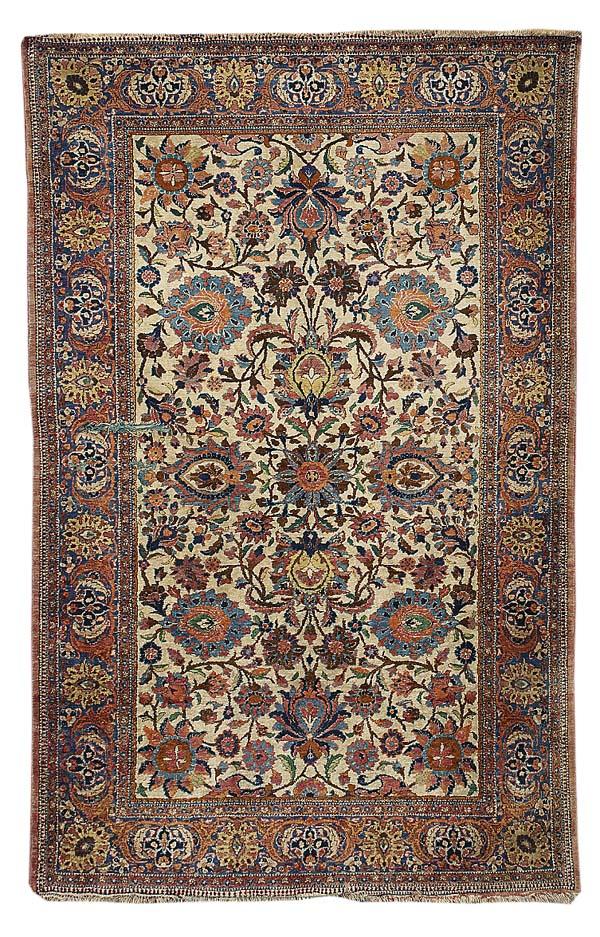 Kashan Rugs: A Kashan Silk Carpet C. 1920 Sotheby's lot 49