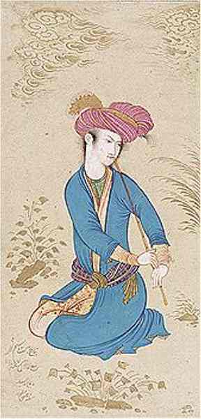 Persian Art:  Mu'in Musavvir's Youth Playing a Flute
