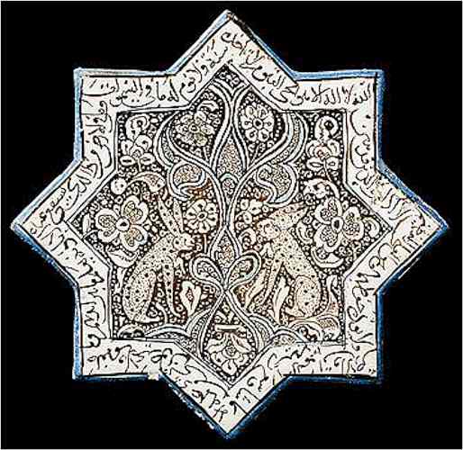 Kashan Rugs This finely decorated tile is closely related to a group thought to have decorated the Imamzada Ja'far at Damghan. Examples of these showing similar animal decorations with a surrounding calligraphic band in naskhi script are in the British Museum, London (Porter 1995, p. 36, no.21). Certainly from the Imamzada and also comparable, are several tiles in the Musee du Louvre, Paris, some bearing dates from 1266 and 1267 (Bernus-Taylor 1993, p.87-88). Although Watson had earlier described these tiles as having secular verses only, Bernus-Taylor noted, in her more recent publication following restoration work at the Imamzada, that both Qur'anic and secular inscriptions are found on the group (Watson 1985, p.155, Bernus-Taylor 1993, p.).
