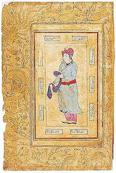 Persian Miniature Art: The Demotte Mughal Standing Youth, dated 1608