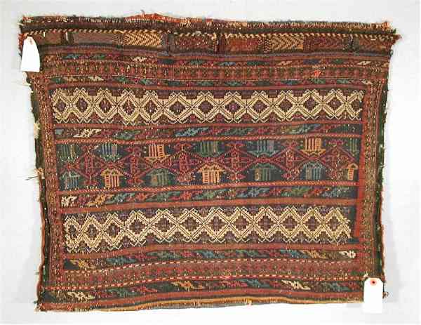 Oriental Rugs: Afshar Flatwoven Half Khorjin, Kerman area, south central Persia late 19th century, 1 ft. 11 in. x 2 ft. 4 in. 0.58 m. x 0.71 m. �90-120 