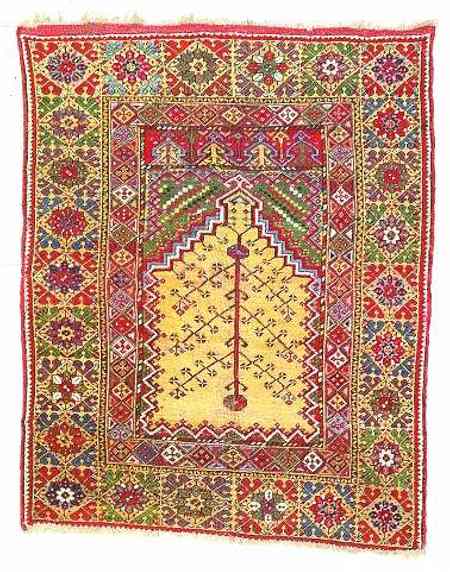 Mucur Rugs: Mucur Turkish Prayer Rug Yellow Field Circa 1800