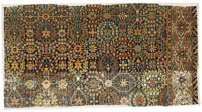 Oriental Rugs-Kerman Rugs: Kirman Garden Carpet Fragment 17th C. Rippon Boswell 
