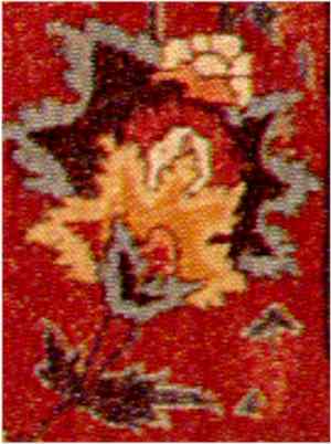 This floral form appears in 15th century Timurid art. We then see it appear in art from Ottoman Turkey where we see it emerge in a similar form in the Ardibil carpets. At the same time we see a variant of this floral form in the Uzbek Court art of Mir Ali and his students from Bokhara circa 1540. It appears again in what may be Turanian carpets of the Uzbek Renaissance from Herat in the 1590s. Late in the sixteenth century we also this floral form appear in the early Mughal carpets and art. The important part of this floral form is that it is representative of a particularly distinctive group that is common on rugs yet far less common in Miniature paintings. 